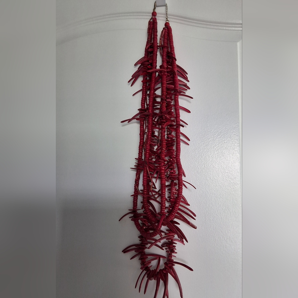 Super long vintage red seed bead necklace